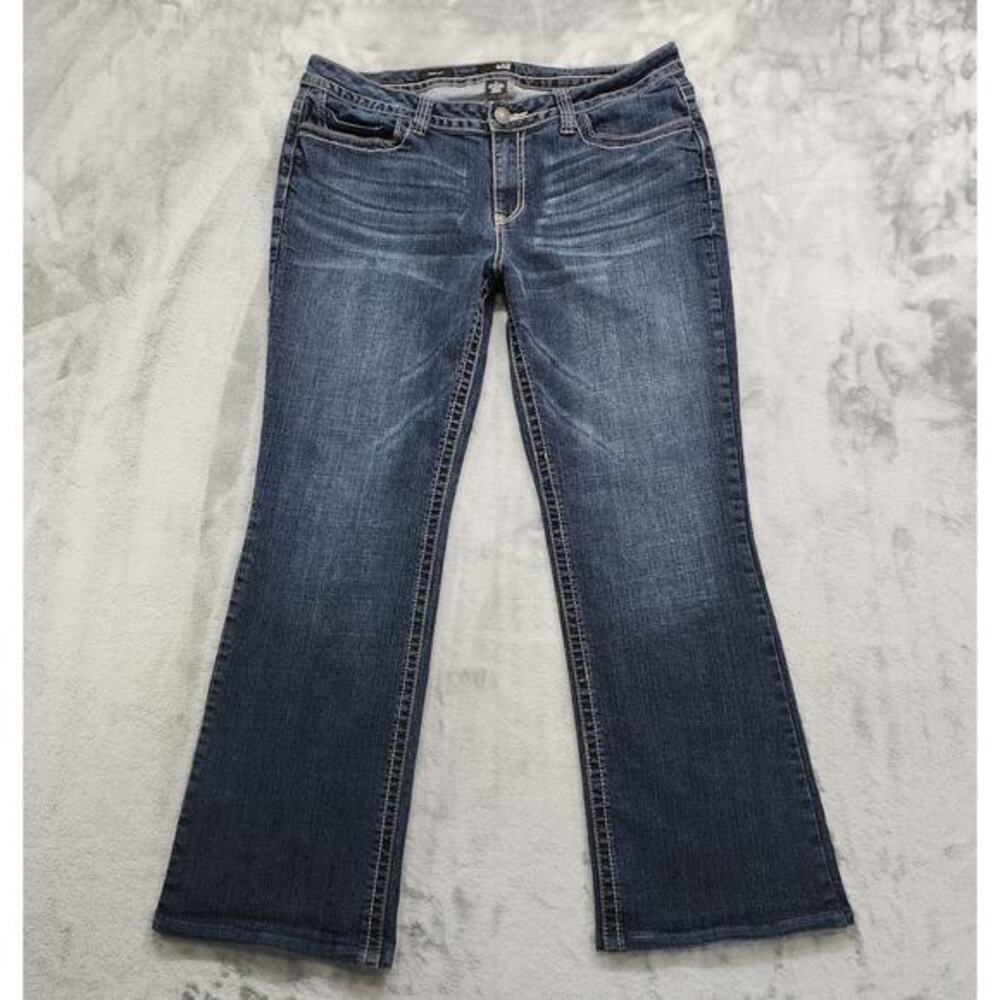 A.N.A. Jeans Womens 14 Blue Dark Wash‎ Mid Rise Boot Cut Flap Pockets Stretch